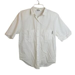 Vtg Cherokee Button Down Shirt White USA Pockets Short Sleeve Women's Size Large
